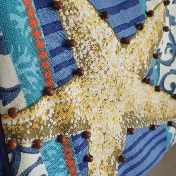 Paul Brent Canvas Beach Tote Bag / Purse With Beaded Starfish - Picture 4 of 16